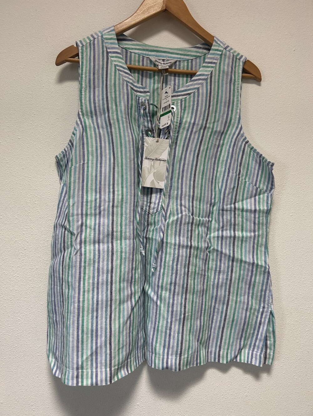 NWT Tommy Bahama Striped Sleeveless Tunic Top in Light Blue & Green